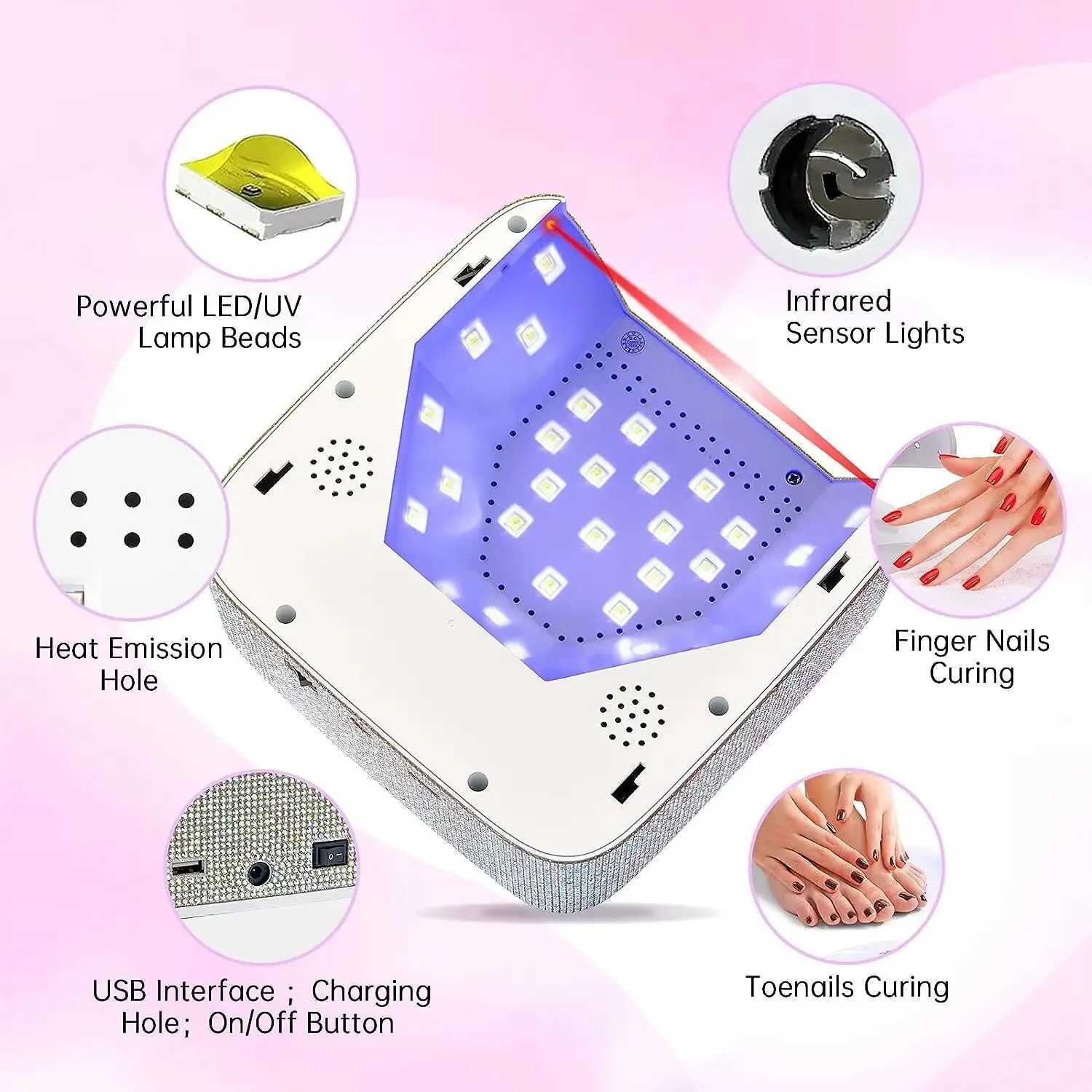 Rechargeable Nail Lamp Professional UV Led Lamp With Diamonds Elements Gel Polish Nail Drying for Nail Polish Manicure ToolsCL2400806
