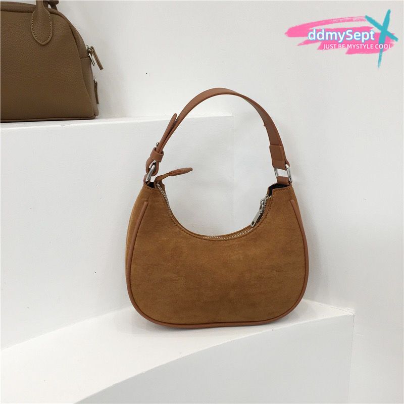 Women Vintage Crescent-shaped Shoulder Versatile Satchel Hobo Casual Small Armpit Suede Tote Bag Fall Winter Purse H7.2#16 ddmySept