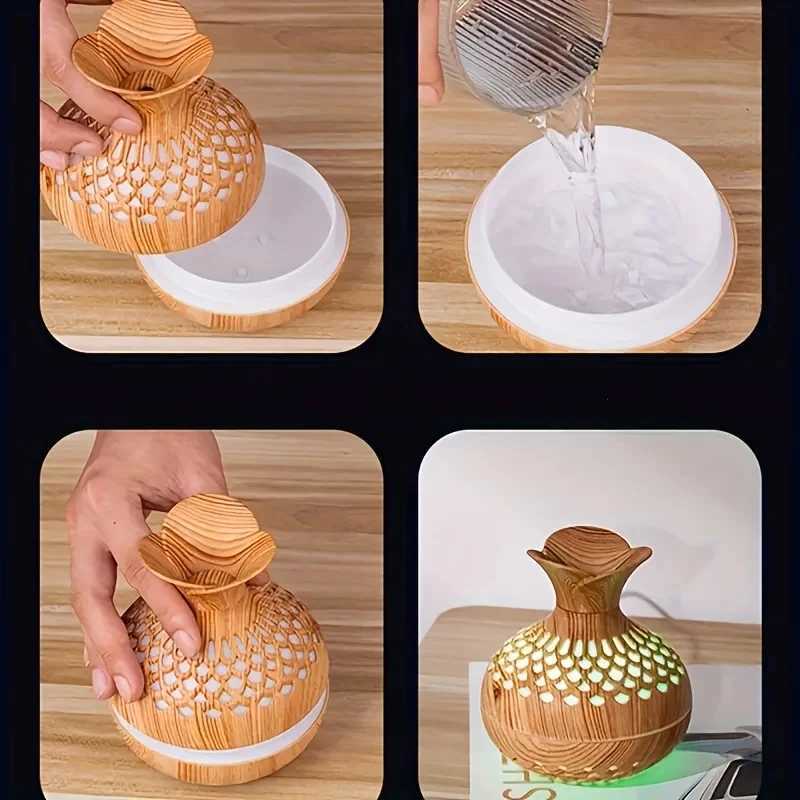 300ml Wooden Vase Colorful Light Cool Mist Humidifier Aromatherapy Oil Diffuser Usb Mini Air Humidificador Y240806