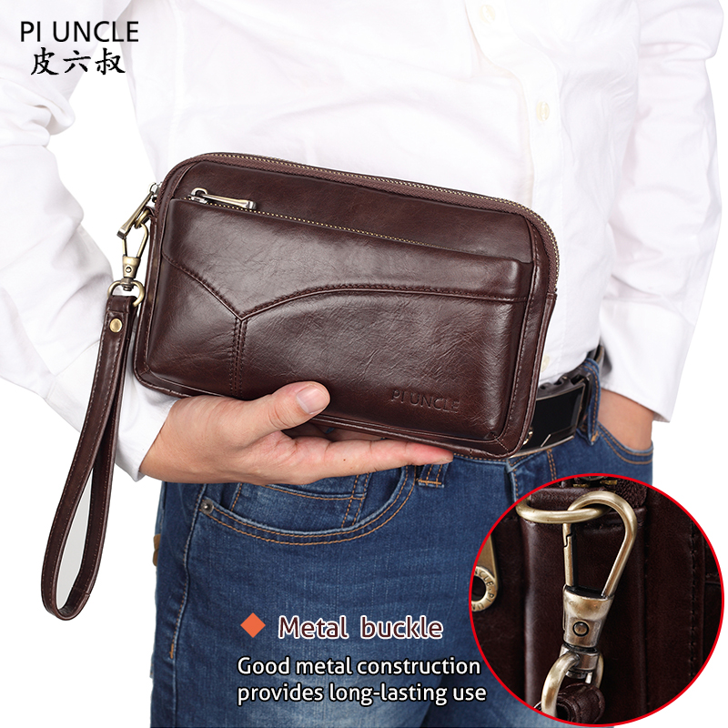 Men Vintage Cowhide Money Purse Business Long Wallet Clutch Bags Mobile Phone Case Cigarette Cell Phone Pouch Male Handy Bag