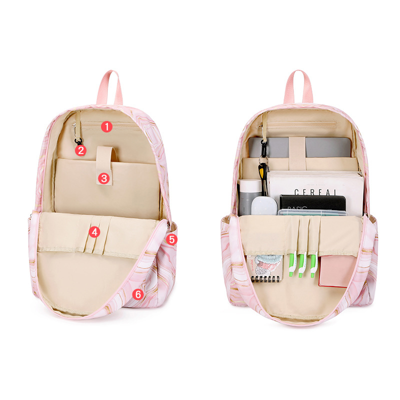 Marble Print Backpacks for Girls School Cute Kids Backpack Bookbags with Insulated Lunch Box Set for School Elementary Girl Bags