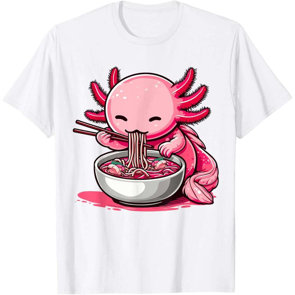 T shirt Mens Anime Kawaii Axolotl Eating Ramen Noodles Kids Teen Girl Boy T-Shirt shirts tshirt graphic tee Casual tops summer clothes Short sleeve