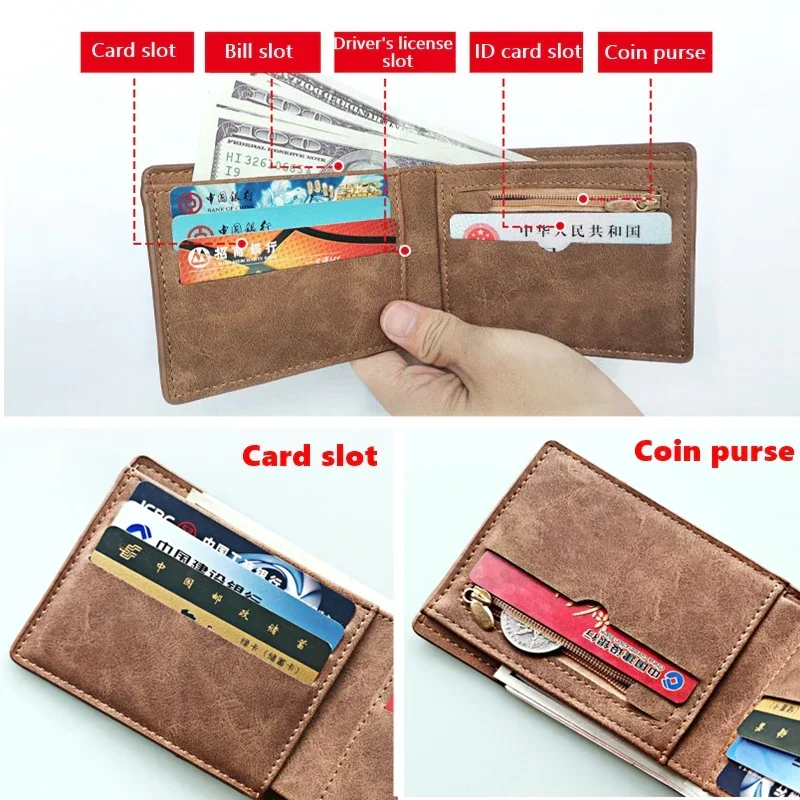 Wallet for Men with Zipper Coin Pocket Holder Soft PU Leather Wallet High Quality Minimalist Short Card Holder Business Wallets