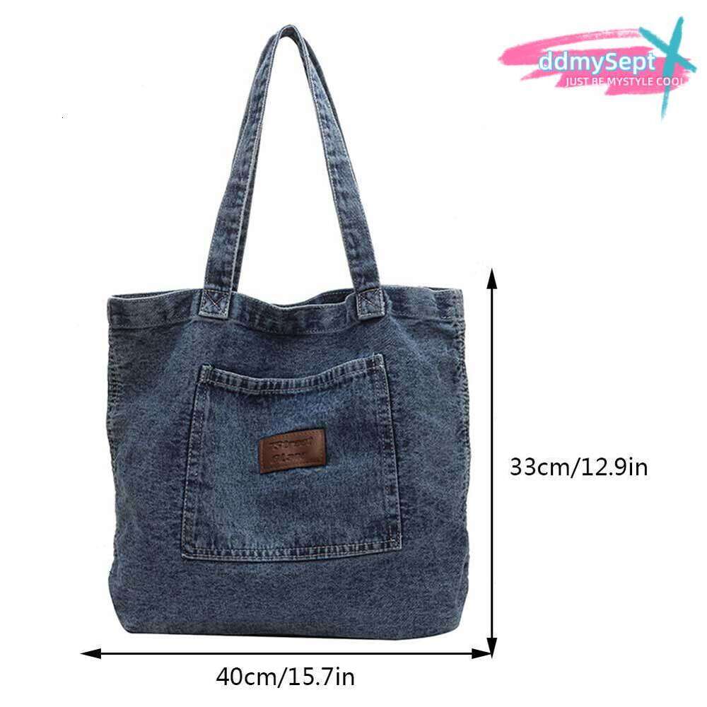 Women Shoulder Large Capacity Denim Tote Solid Color Clutch Simple Female Commuter Handbag Crossbody Bag H7.3#27 ddmySept