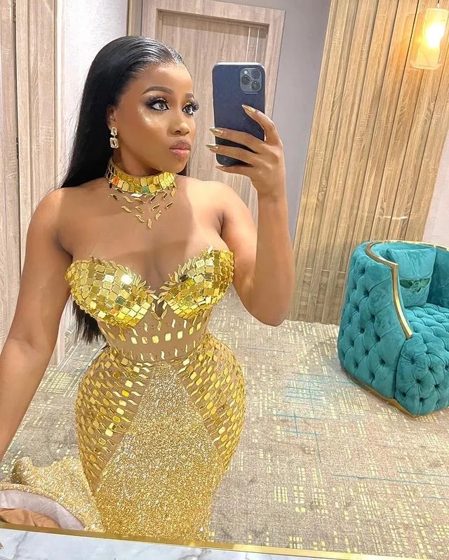 Gold Aso Ebi Mermaid Halter Sequins Crystals Prom Formal Party Second Reception Birthday Engagement Evening Gowns Dresses Robe De Soiree