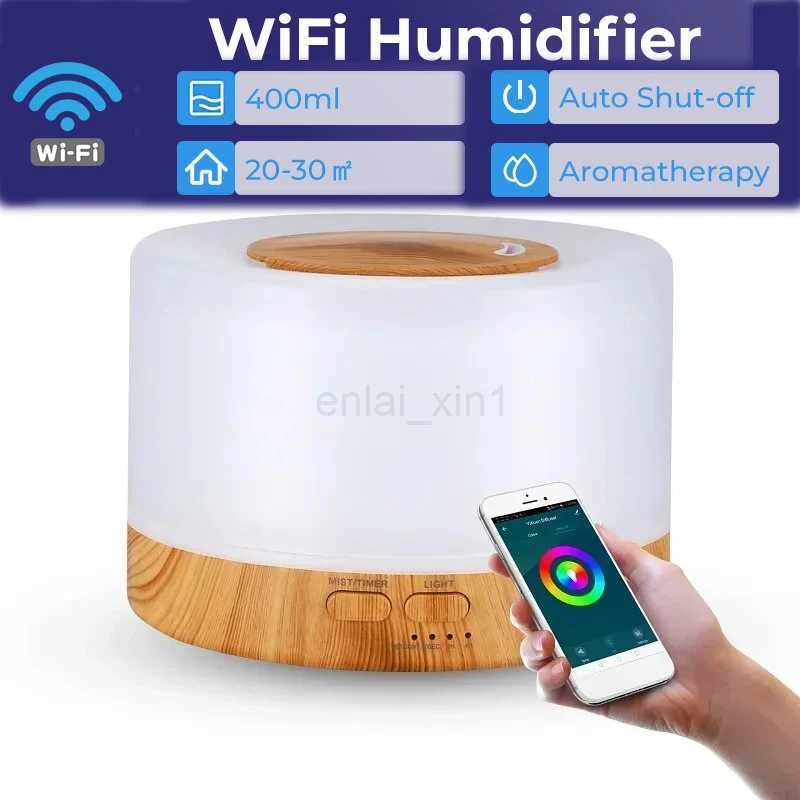 Smart WiFi 500ml Aromatherapy Essential Oil Diffuser Air Humidifier Connect with Tuya Alexa and Google Home with 7 LED Colors Y240806