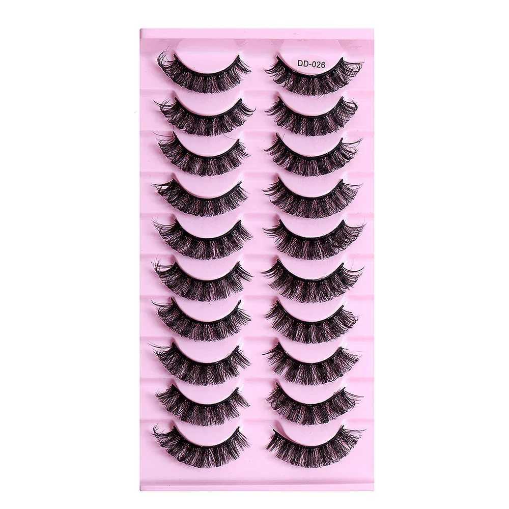 Russian DD Curl 10 Pairs Strip Lashes Fluffy Volume False Eyelashes DD Curl Dramatic Messy Faux Mink Fake Lashes Make UpXJ26