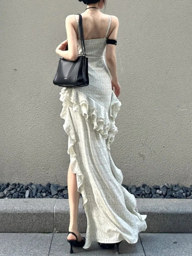 Y2k Spaghetti Strap Irregular Dress Women Layered Ruffles Slim Sexy Party Dress Spring Prom Robe Wedding Vestidos Mujer