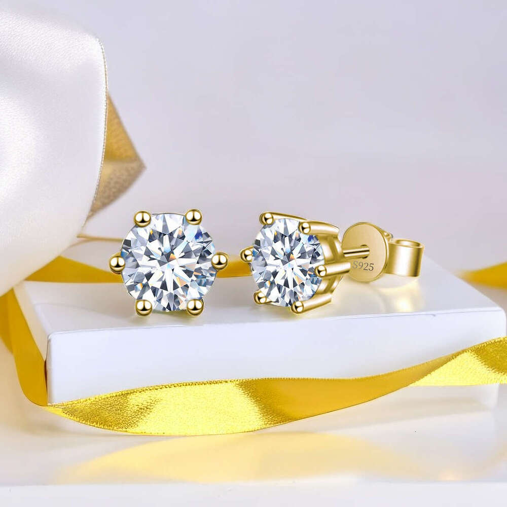 S sier plated platinum golden Stylish and simple six claws white Moissanite earrings with GRA certificate for party