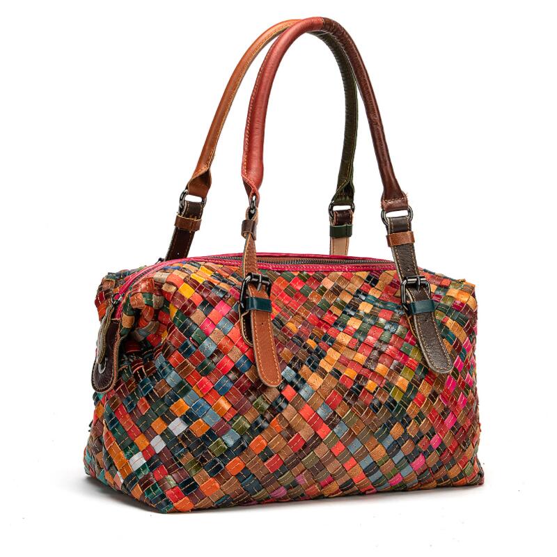 LOMANTINA New Knitting Genuine Leather Adjustable Straps Tote For Lady Travel Purses And Handbags Women's fashion Boston Bags