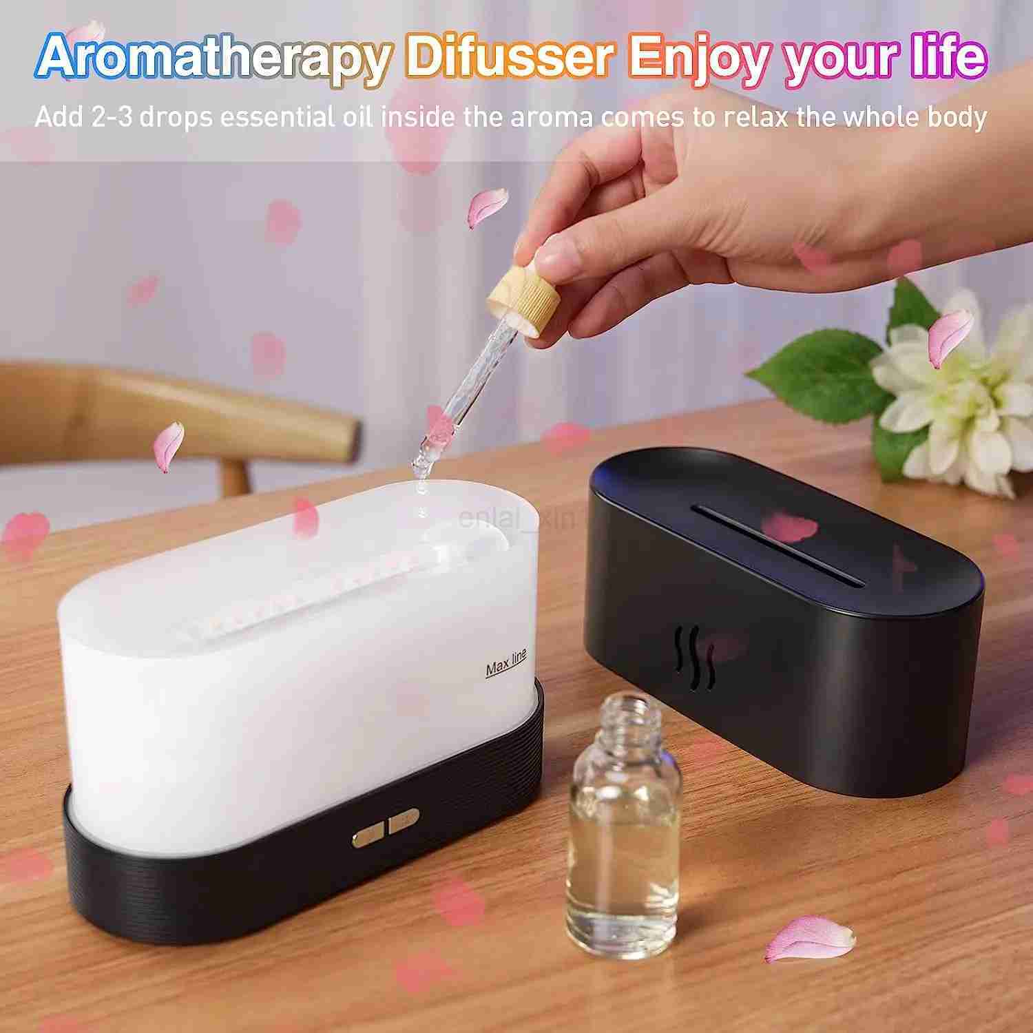 Aroma diffuser Air humidifier Ultrasonic cold mist atomizer Led essential oil simulation flame lamp diffuser Y240806