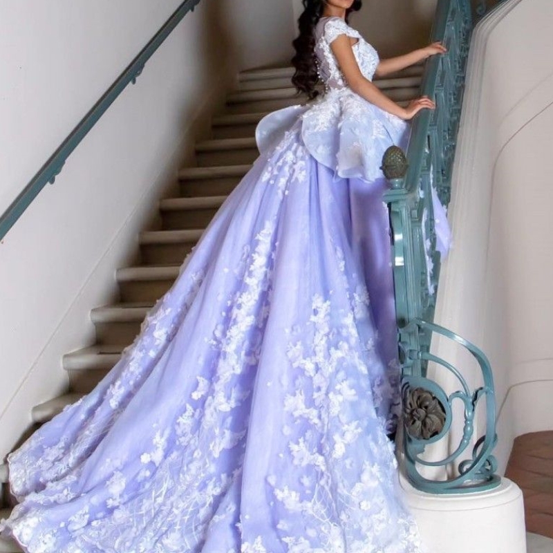 Light Lavender Quinceanera Dresses Ball Gown Off The Shoulder Appliques Beading 3D wer Sweet 16 Dress Vestidos 15 anos rosa