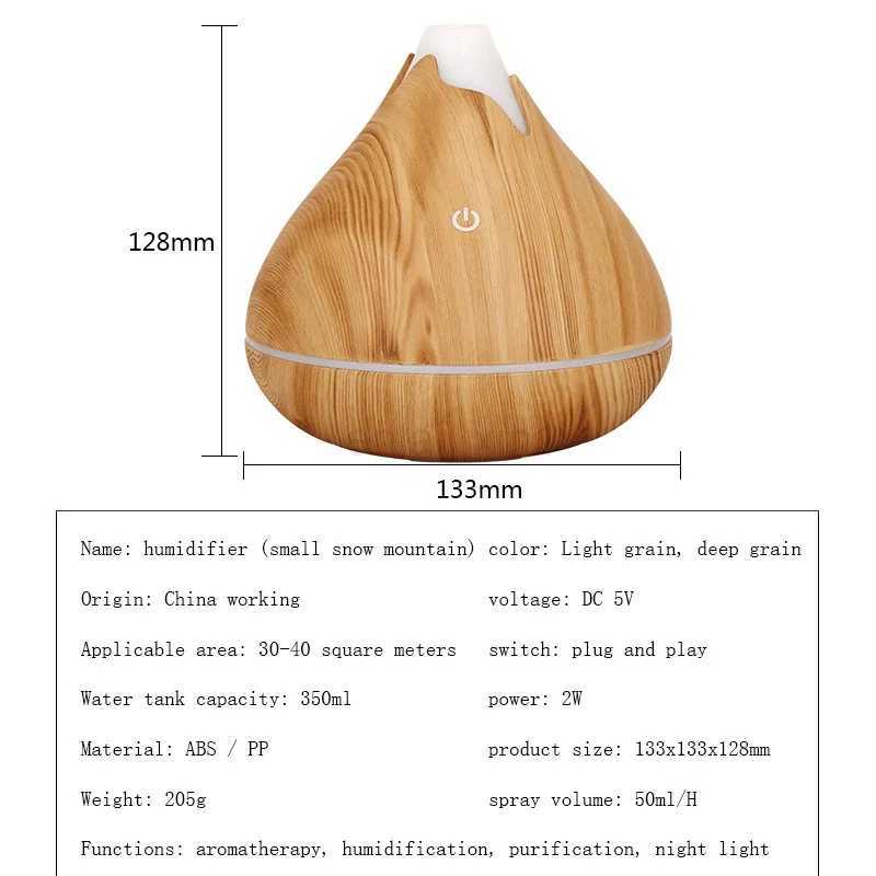 350ML Aromatherapy Essential Oil Diffuser Wood Grain Remote Control Ultrasonic Air Humidifier Cool with 7 Color LED Light Y240806