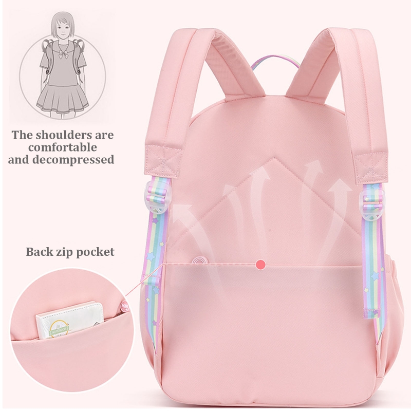 Cute School Backpack Primary Bookbag with Pendant Travel Daypack for Children Kids Student Travel Nylon Bag
