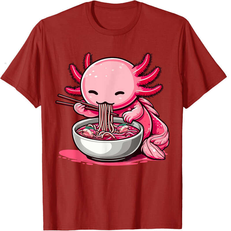 T shirt Mens Anime Kawaii Axolotl Eating Ramen Noodles Kids Teen Girl Boy T-Shirt shirts tshirt graphic tee Casual tops summer clothes Short sleeve