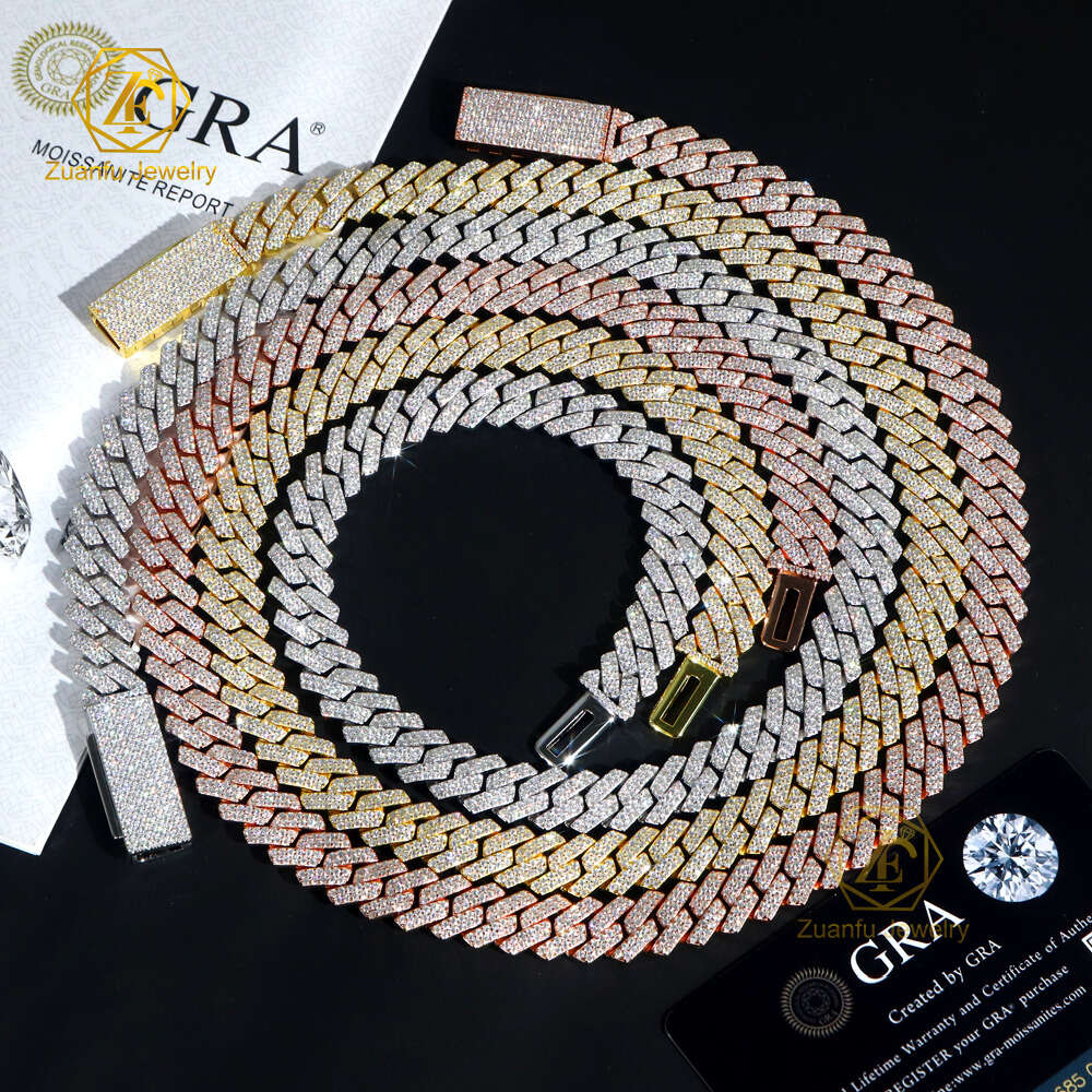 Factory Wholesale Drop Shipping VVS Moissanite Diamond Cuban Link Chain 10mm 12mm 13mm 15mm Hip Hop Necklace Men Jewelry