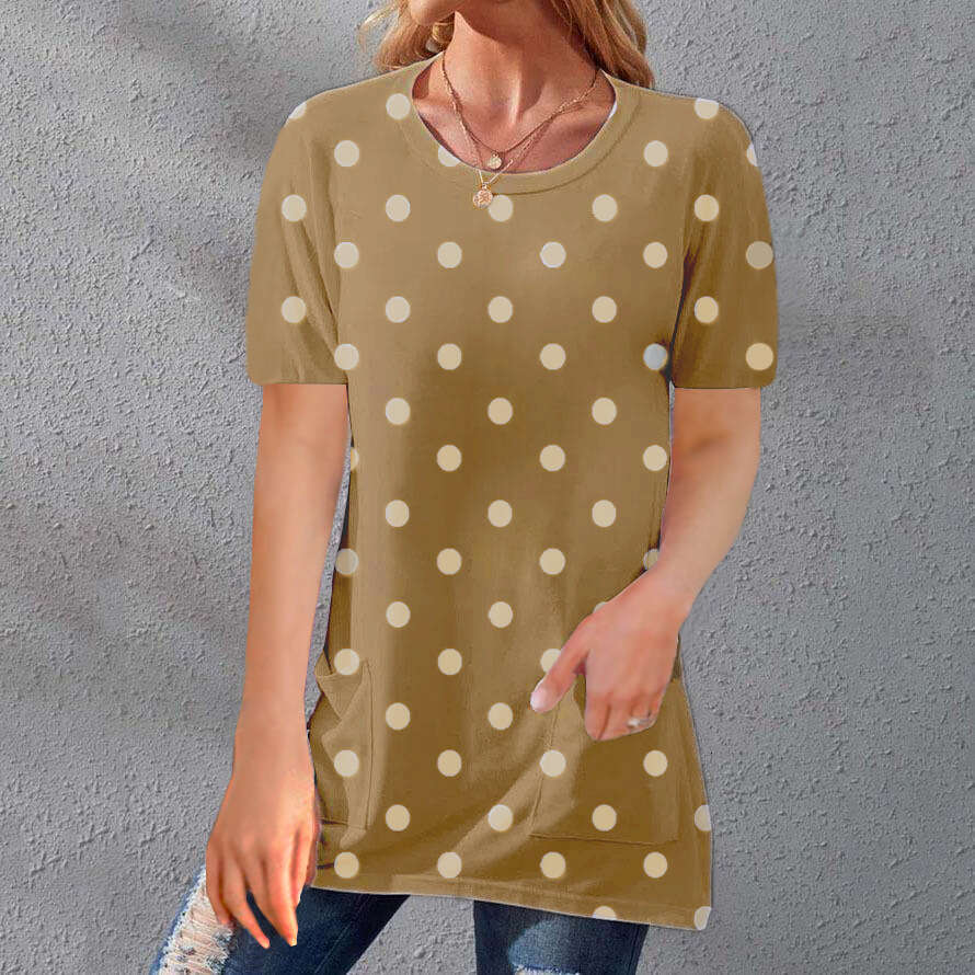 Summer Retro Fashion Slim Crop Top Casual Summer Printing Short Sleeve Turtleneck Round Neck Collar Blouse Stretch Casual Undershirt Womens T Shirt Cl