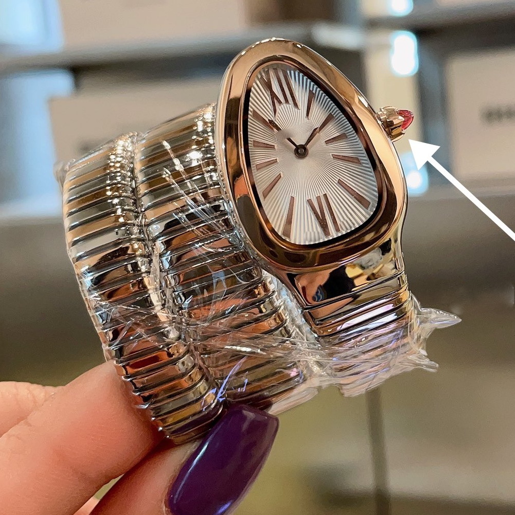 Rose gold + silver two laps snake watch for women top quality Stainless steel case strap details consistent with counter products bracelet watch 007-1