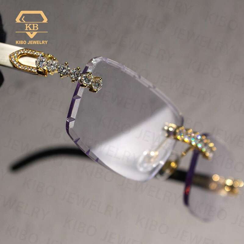Pass Tester Buffalo Horn Cut Rimless Glasses VVS Moissanite Dia Iced Out Sunglasses For Men Women
