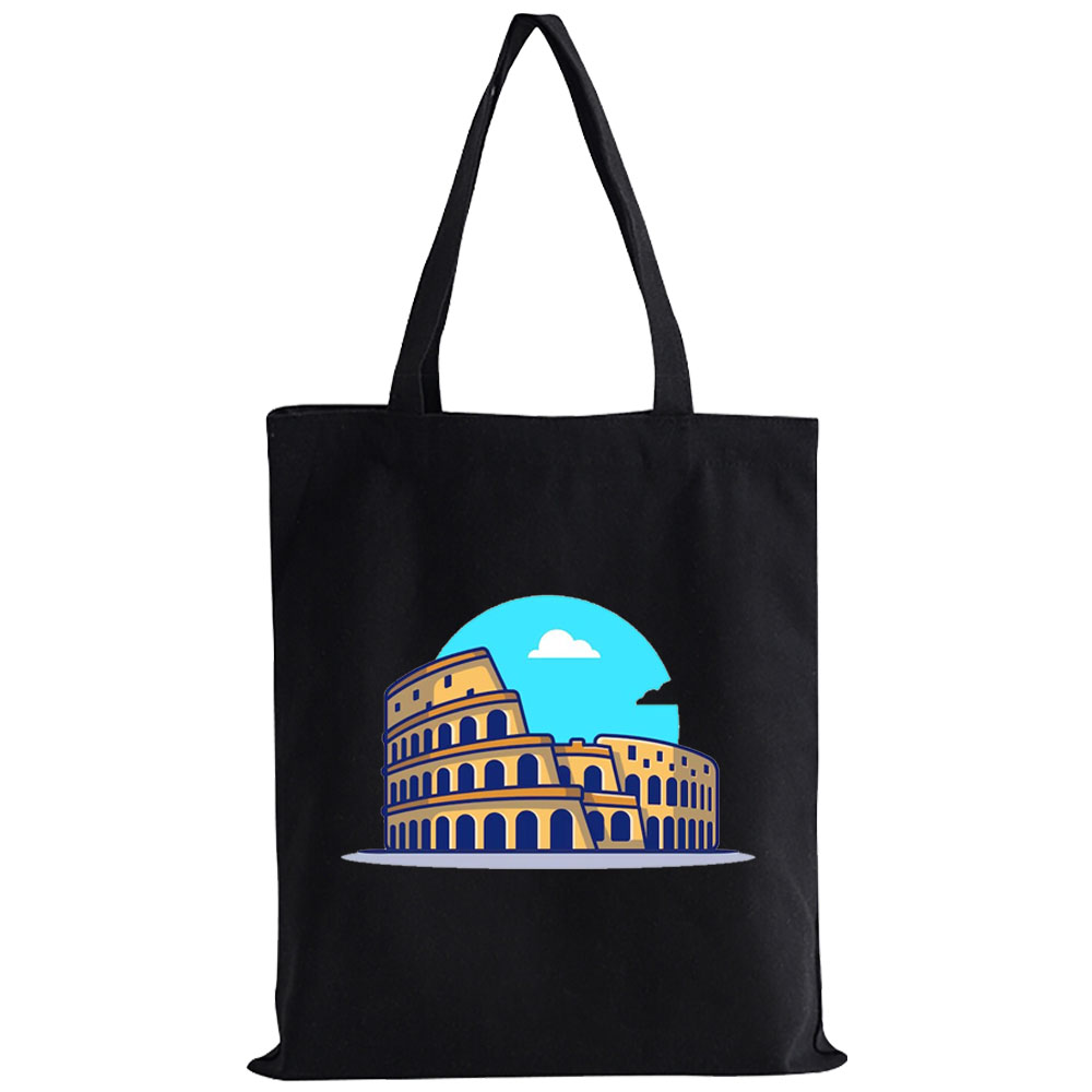 Naples Italy Skyline Travel Souvenir Italian Flag Landmark Tote Bags Shopping Bag Canvas Reusable Summer Large Shoulder Handbags