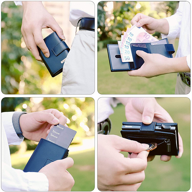 Credit Card Case Mini Wallet with Zip Coin Purse Men RFID Protection Genuine Leather Card Wallet Small Aluminum Card Holder