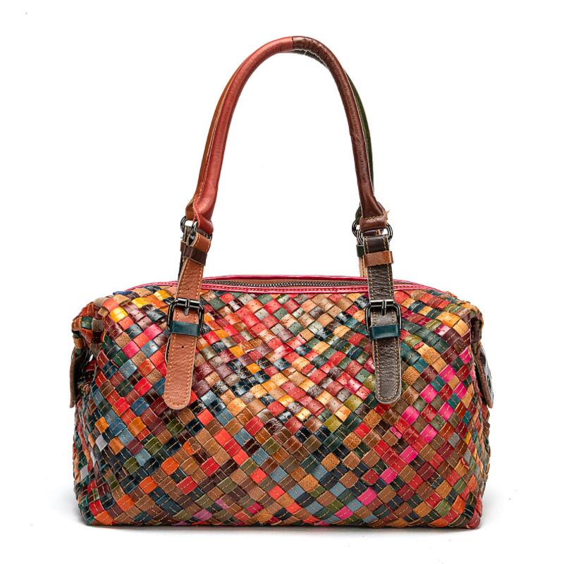 LOMANTINA New Knitting Genuine Leather Adjustable Straps Tote For Lady Travel Purses And Handbags Women's fashion Boston Bags