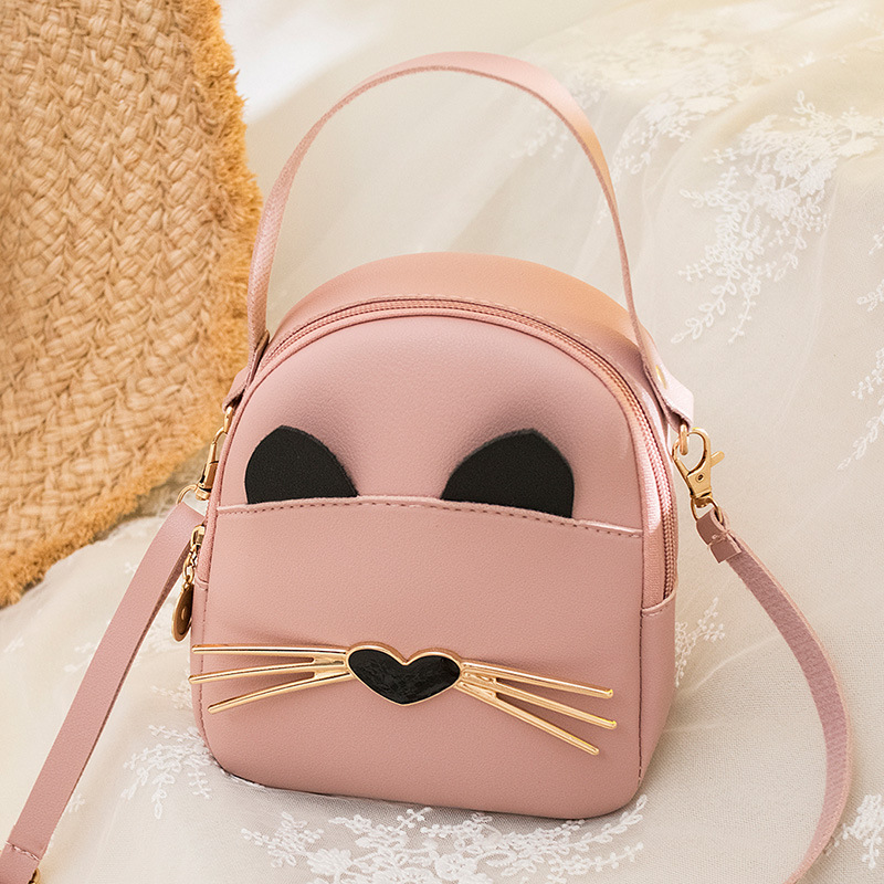 Trendy Casual Ladies Small Fresh Bag Shoulder Backpack Cat Handbag Tassel Phone Bag's PU Leather Student Backpack