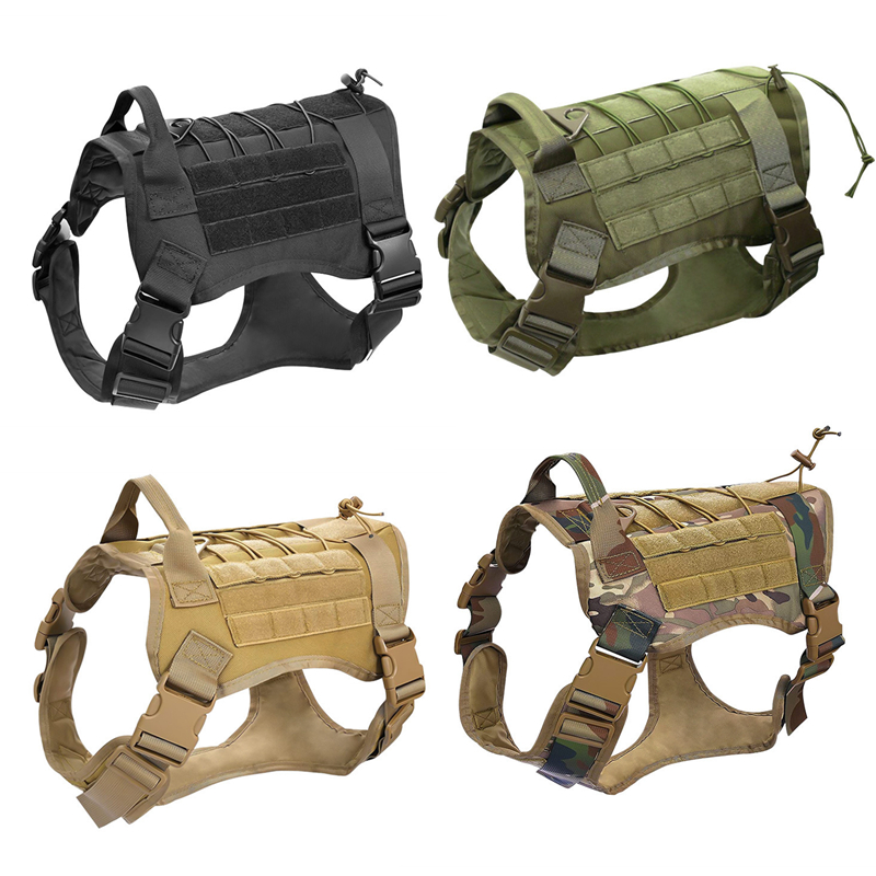 Tactical Dog Harness Leash set Military Dog Vest Harnesses Adjustable Service Dog Harness Molle Pet Harness with Handle for Training Walking Running H