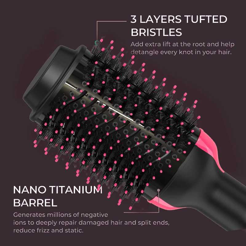 Lisa Pro 2-in-1 hair dryer and volume straightener hot air brush curling iron for beauty and healthy styling W241214
