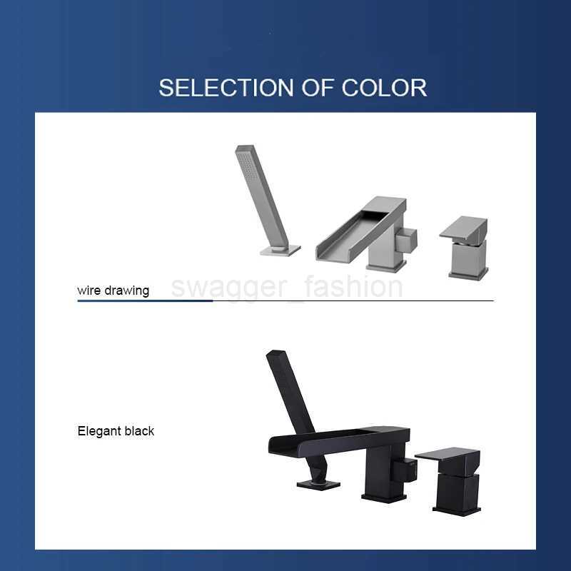 Bathtub Faucet Deck Mount 3PCS Waterfall Bathtub Faucet Single Handle Handheld Tub Mixer Taps Widespread Tub Sink TapXJ240803