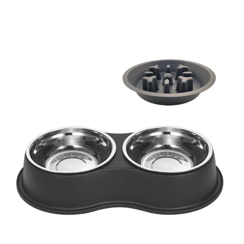 3 In 1 Triple Dog Removable Stainless Steel Pet Slower Bowl Anti-choking Food Water Feeder For Dogs Cat Accessories 240802 26W0330