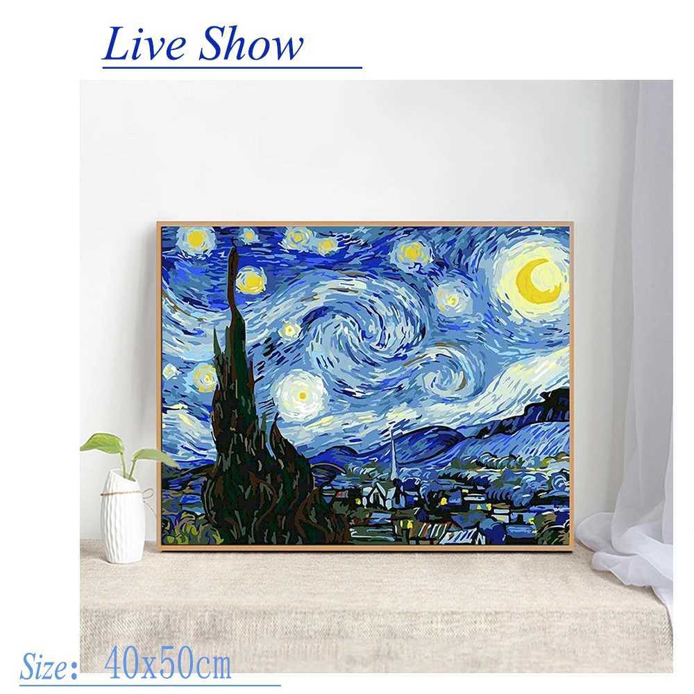 Gatyztory Van Gogh Diy Painting By Numbers For Adults Kits On Canvas Abstract Flower Handmade Acrylic Coloring Paint By Number DXJ240803