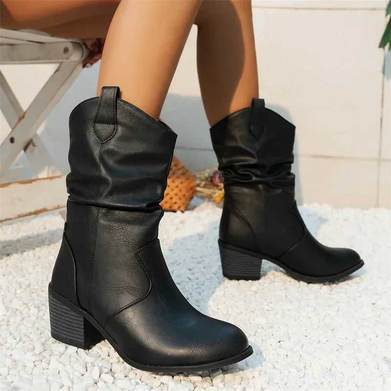 Womens Western style denim boots womens Plested ankle boots Pu leather shoes autumn boots womens boots womens Plus size 42 CL240907