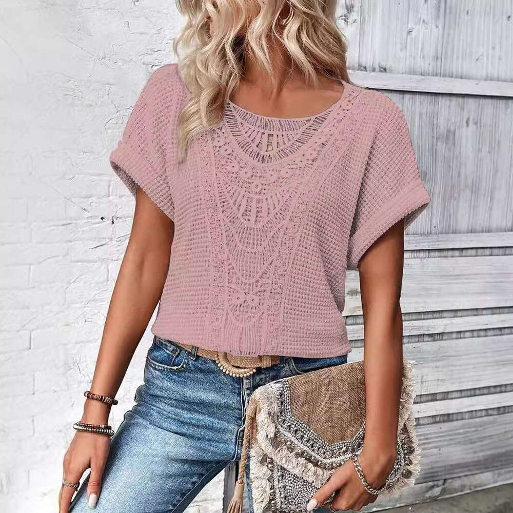 Womens Tops T Shirt Women Shirt Women New Merchandise Female Short-sleeved Fashion Slim Crop Top Casual O Neck Turtleneck Plaid Skinny Base Man Woman 