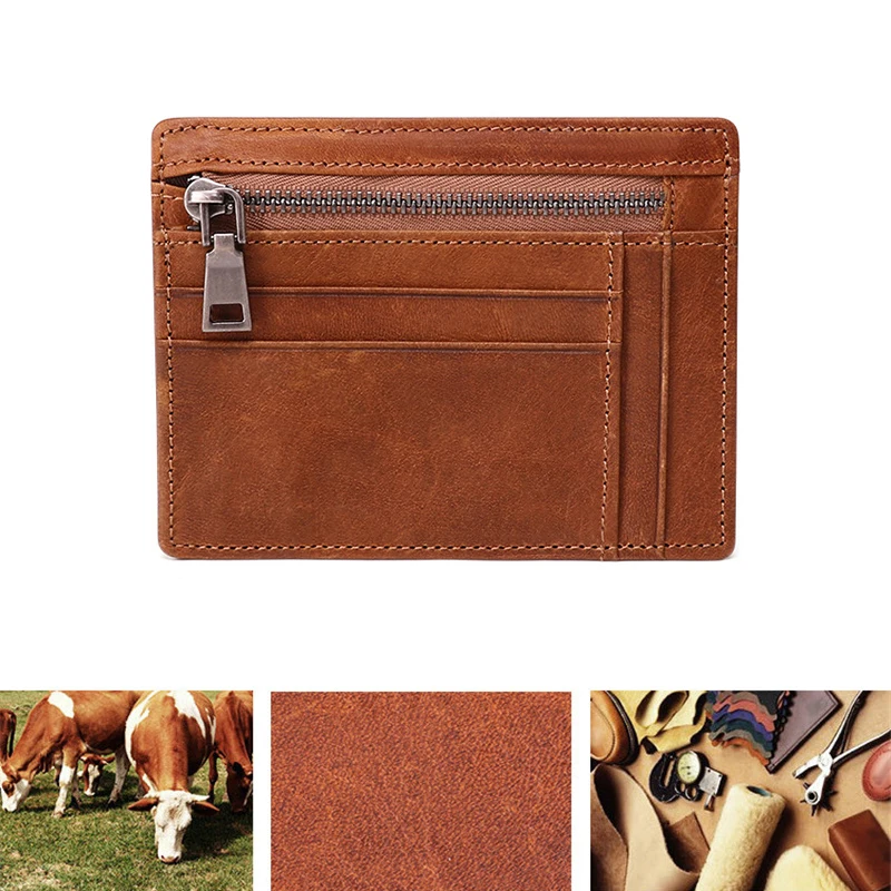 Super Slim Soft Wallet 100% Genuine Leather Mini Credit Card Wallet Zipper Purse Card Holders Men Wallet Thin Small Coin Purse