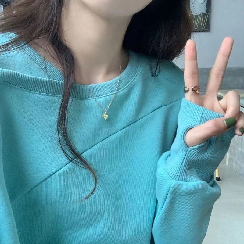 2024 early spring autumn rose red off shoulder hanging neck design top plus size women's clothing new fat mm hoodie for women