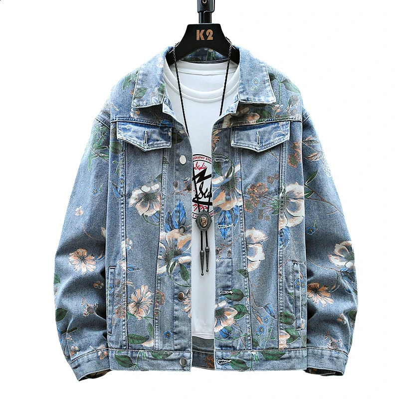 Mens Denim Jacket Loose Lapel Casual Vintage Distressed Coat Male Big Pocket Hip Hop Jeans Jackets Male Streetwear 240802
