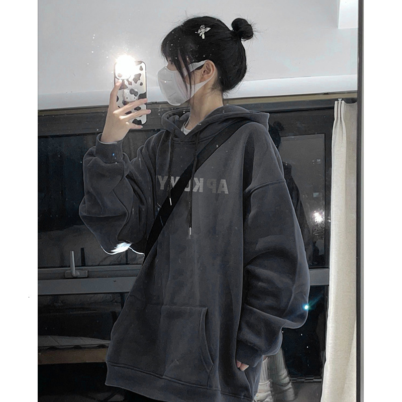 Thick American premium hooded sweatshirt with added fleece, women's oversized oversized, spring and autumn winter new style jacket
