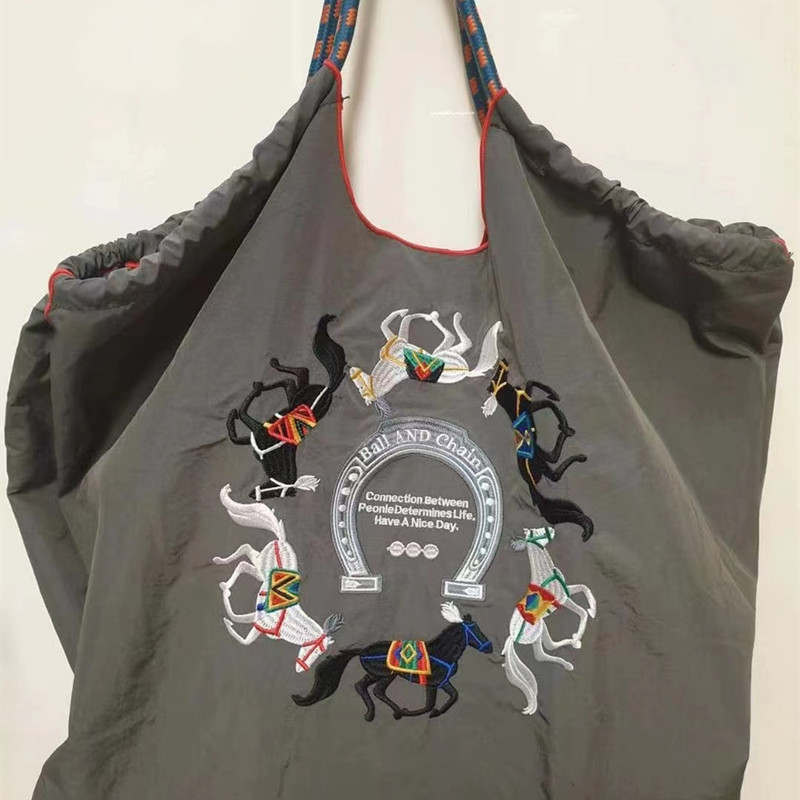 Horse Embroidery Women Shoulder Bag Eco Bag Designer Bags for Women Ball Shopper Purses Rope Handle Tote Handbag Nylon Hobos New