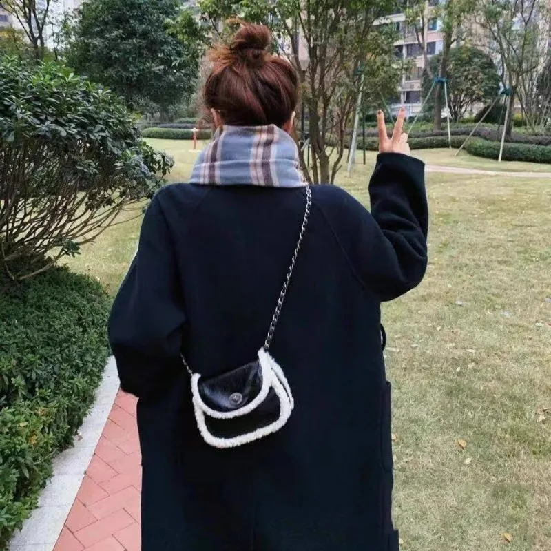 Patchwork Fluffy Vintage Casual Handbags Korean Women Streetwear All Match Shoulder Bag Y2k Fashion Crossbody Bags Femme Trendy 240802