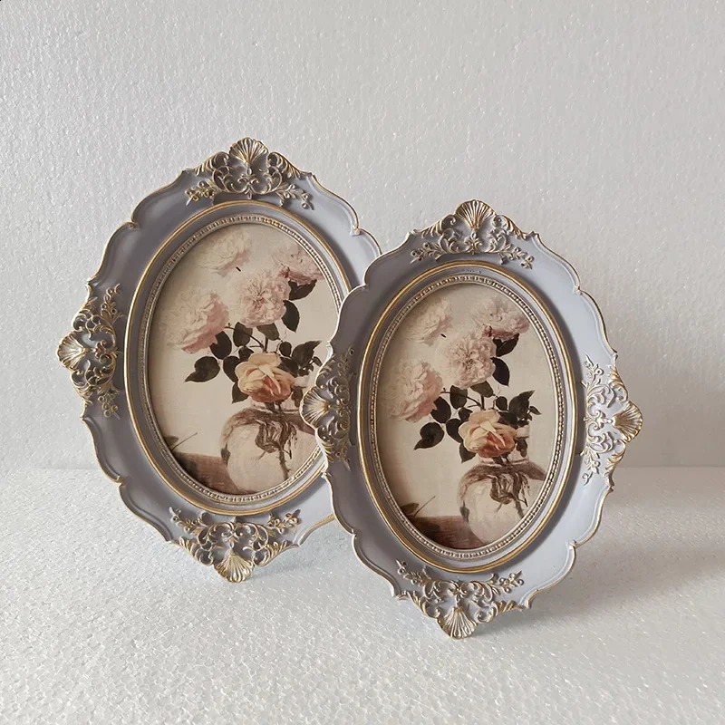 Vintage European Style Carved Resin Antique Picture Frame for Tabletop Wall Hanging 240802 H260306