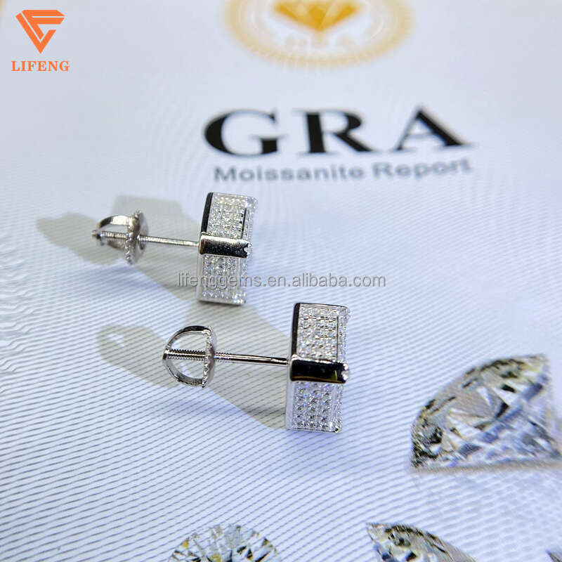 Fashion Jewelry Beautiful Fine Box Packaging Sterling Sliver Moissanite Earrings For Men Or Women