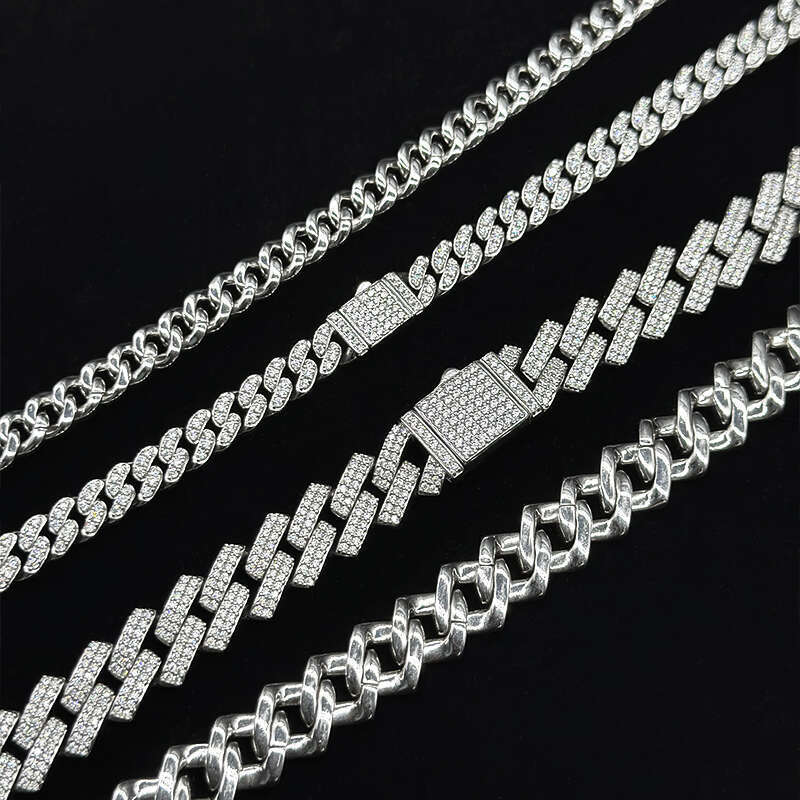Factory Price Iced Out Chains Sier S Sterling 8mm 10mm 12mm VVS1 Moissanite Cuban Link Chain Necklace Women And Men