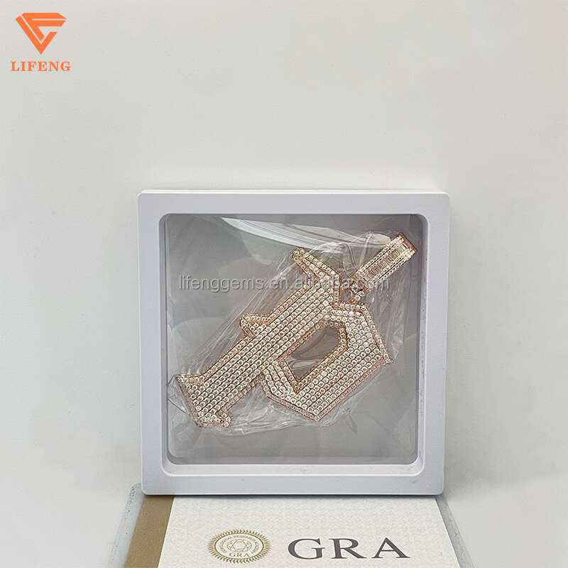Customized Sliver Hip Hop VVS Moissanite Diamond Charm Necklace P Letter Pendant