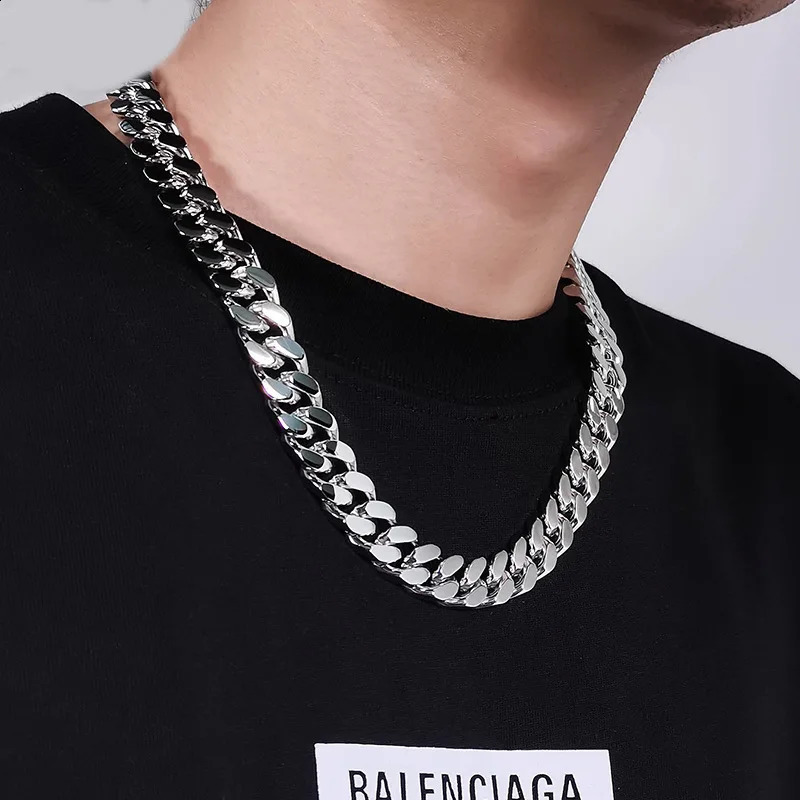 HNSP 8MM-14MM Stainless Steel Chain Cuban Necklace For Men Punk Thick Long Neck Male Jewelry Silver Color 240731