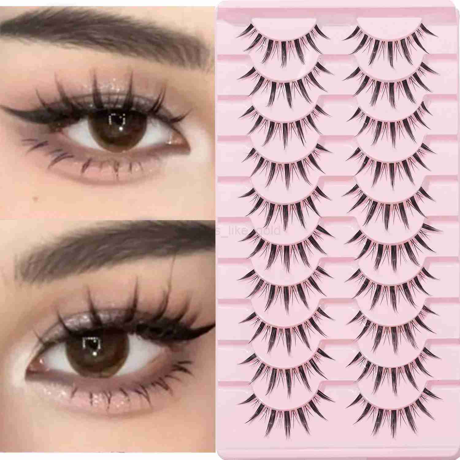 Manga fake eyelashes 10 pairs can enlarge the eyes naturally slim long pointed tail transparent fake eyelashes W240803