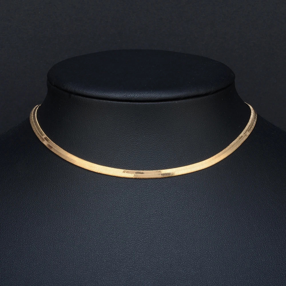 Punk Clavicle Flat Blade Snake Link Choker Necklace Gold Silver Color Stainless Steel Neck Chains For Women Jewelry Chocker 240731