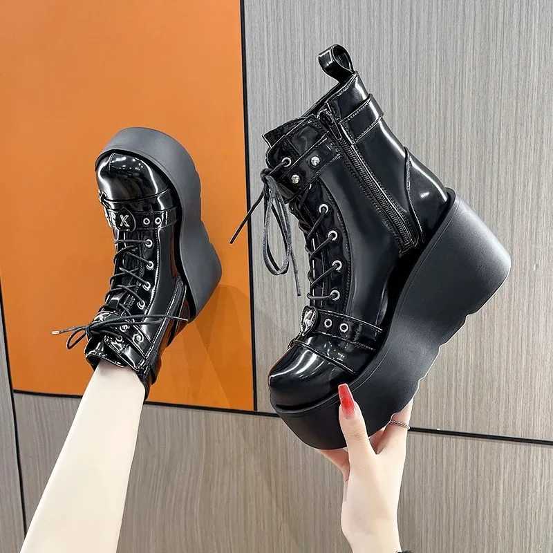 New Gothic Style Platform Vampire Cosplay Women Mid-calf Boots 2024 Winter Wedges Comfy Women Motorcycle Boots ShoesCI24801