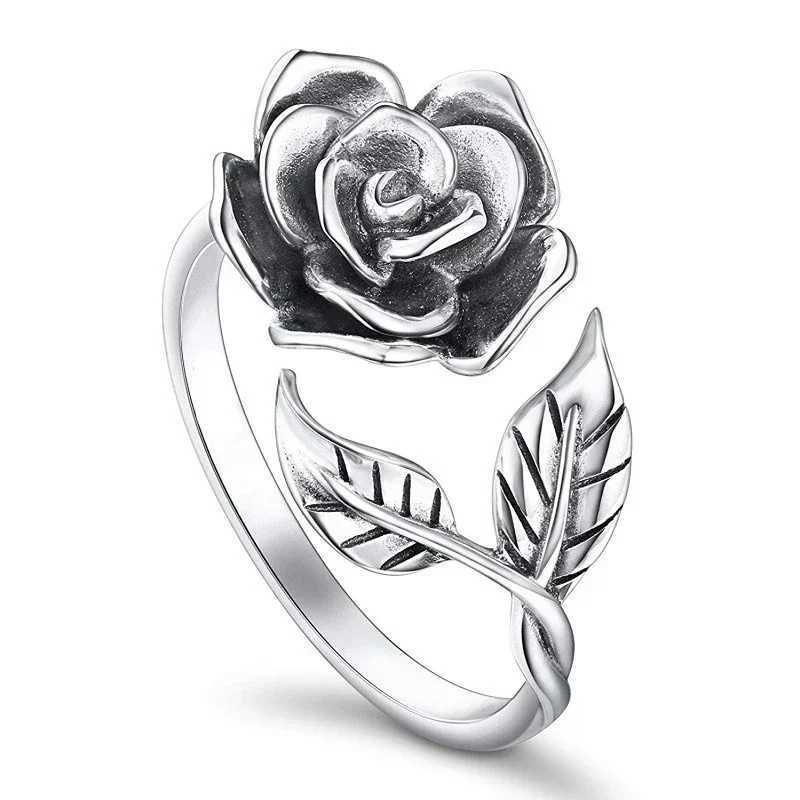 King Simplicity Size Adjustable Rose Ring Plant Antique Versatile Rings Gifts for Girlfriends W240802