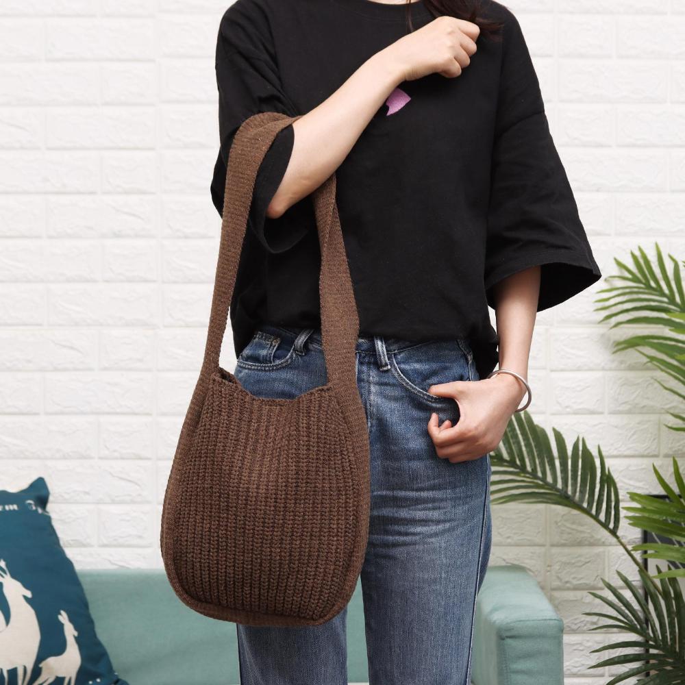 Fashion Women Hollow Woven Shoulder Bags Large Capacity Crochet Hobo Bag Knitting Handbags Female Tote Bag Shopping Bag